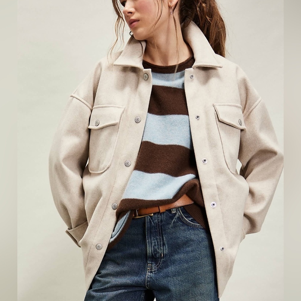 New! Free People Lola shirt jacket shacket cream tan nbnn
